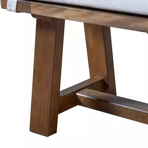Ivory Upholstered Rustic Wood Katie Dining Bench