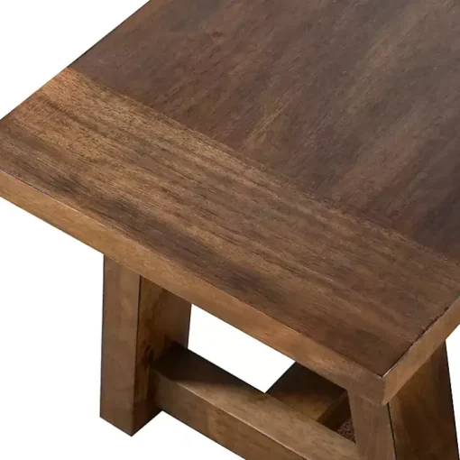 Ivory Upholstered Rustic Wood Katie Dining Bench