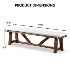 Ivory Upholstered Rustic Wood Katie Dining Bench