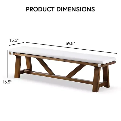 Ivory Upholstered Rustic Wood Katie Dining Bench