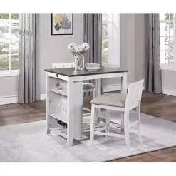 Ivory USB Counter Table and Stools, Set of 3