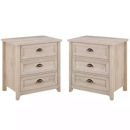 Ivory Wood 3-Drawer Nightstands, Set of 2