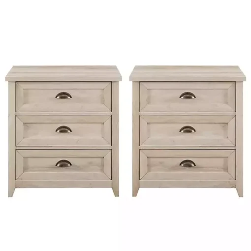 Ivory Wood 3-Drawer Nightstands, Set of 2