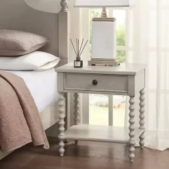 Ivory Wood Turned Legs Nightstand