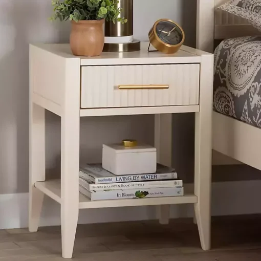 James Mid-Century Ivory 1-Drawer Nightstand
