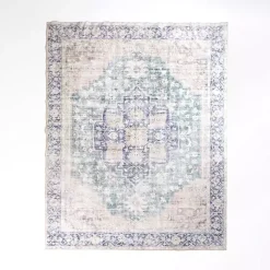 Lara Blue Medallion Washable Area Rug, 8x10