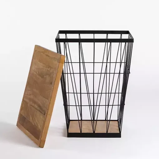 Mango Wood Storage Basket Side Table