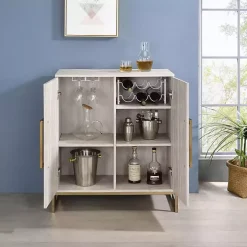 Marble Finish Gold Handle Storage Cabinet