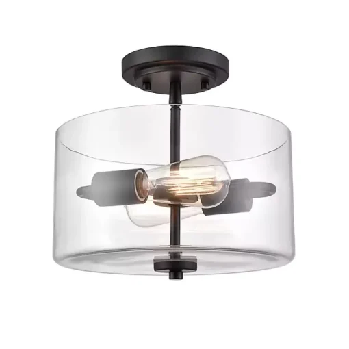 Matte Black Drum Semi-Flush Mount Light