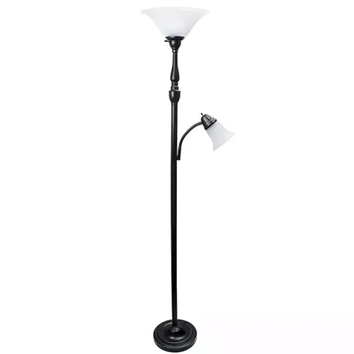 Matte Bronze and White Reading Arm Torchiere