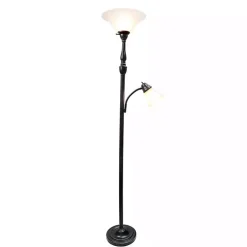 Matte Bronze and White Reading Arm Torchiere