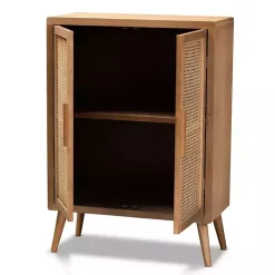 Medium Oak Rattan 2-Door Cabinet