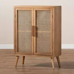Medium Oak Rattan 2-Door Cabinet