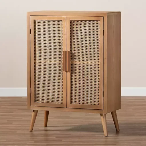 Medium Oak Rattan 2-Door Cabinet