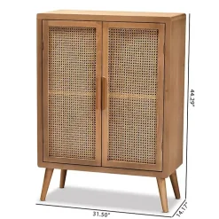 Medium Oak Rattan 2-Door Cabinet