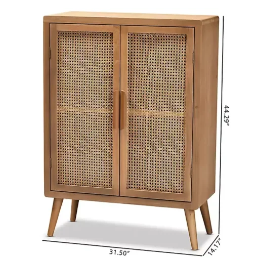 Medium Oak Rattan 2-Door Cabinet