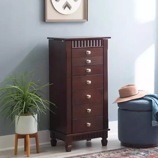 Merlot Wood 7-Drawer Joslyn Jewelry Armoire