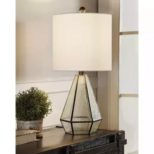 Metal and Seeded Glass Cage Table Lamp