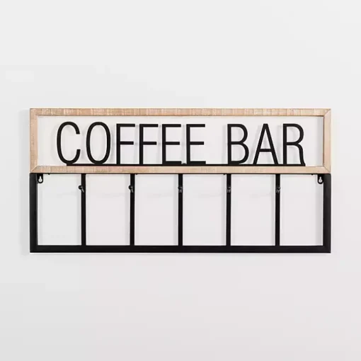 Metal and Wood Coffee Bar Wall Hooks