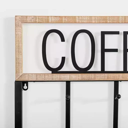 Metal and Wood Coffee Bar Wall Hooks