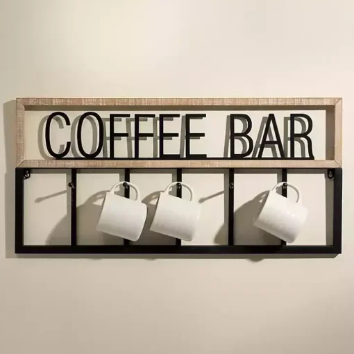 Metal and Wood Coffee Bar Wall Hooks