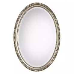 Metallic Silver Beaded Edge Oval Mirror