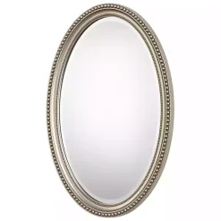 Metallic Silver Beaded Edge Oval Mirror