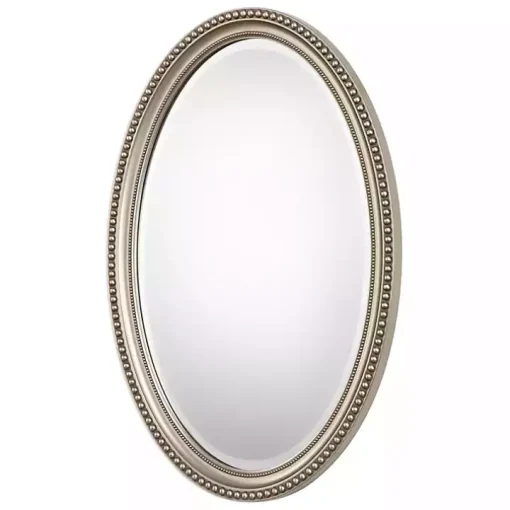 Metallic Silver Beaded Edge Oval Mirror