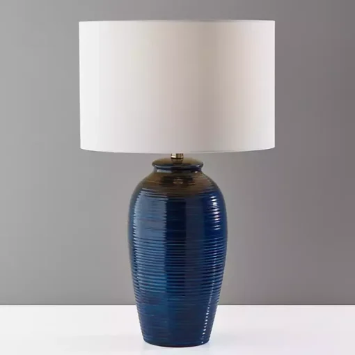 Midnight Blue Ribbed Alexis Table Lamp