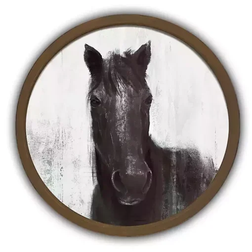 Moody Horse Round Brown Framed Art Print