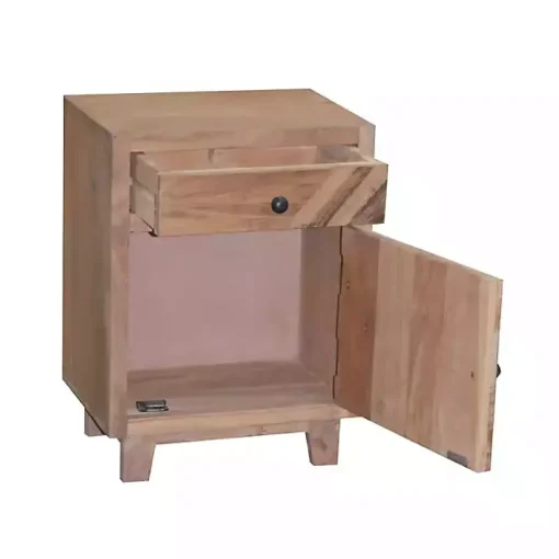 Natural Reclaimed Wood Diagonal Slats Nightstand