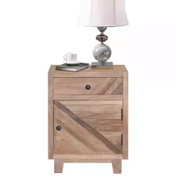 Natural Reclaimed Wood Diagonal Slats Nightstand