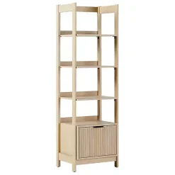 Natural Reeded Wood Holmes Narrow Bookcase