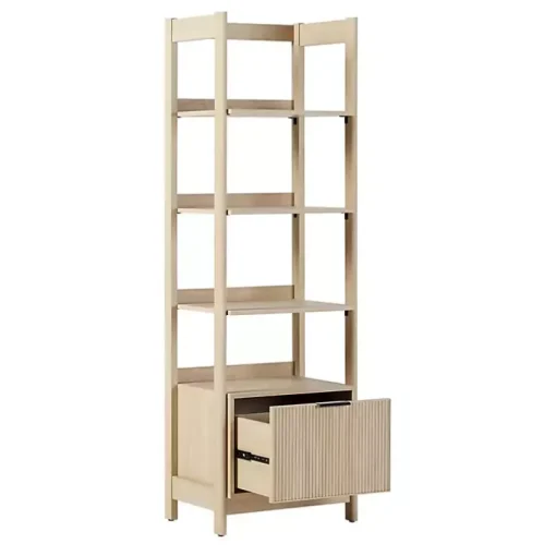 Natural Reeded Wood Holmes Narrow Bookcase
