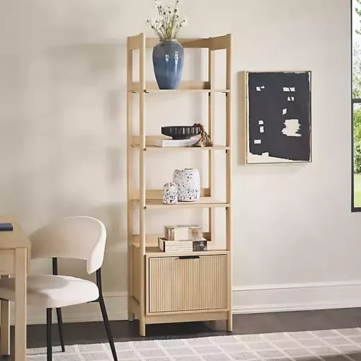 Natural Reeded Wood Holmes Narrow Bookcase