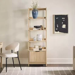 Natural Reeded Wood Holmes Narrow Bookcase