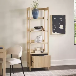 Natural Reeded Wood Holmes Narrow Bookcase