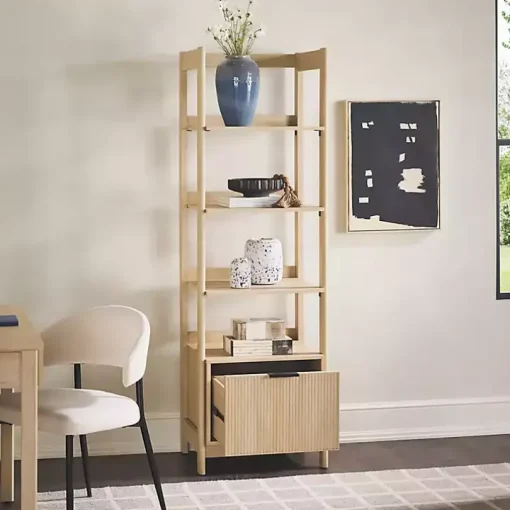Natural Reeded Wood Holmes Narrow Bookcase