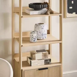 Natural Reeded Wood Holmes Narrow Bookcase