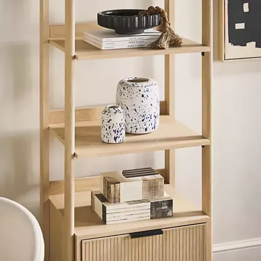 Natural Reeded Wood Holmes Narrow Bookcase