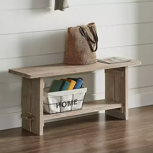 Natural Rustic Whitewashed Mango Wood Bench