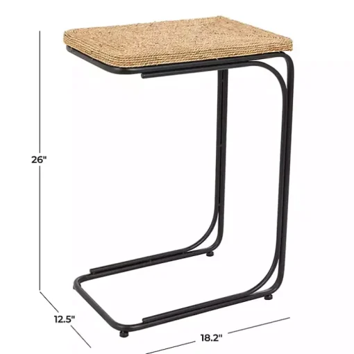 Natural Seagrass and Black Metal C-Table