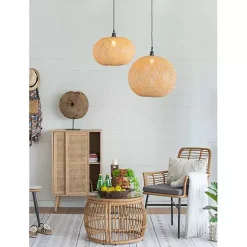 Natural Wide Woven Bamboo Globe Pendant Light