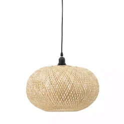 Natural Wide Woven Bamboo Globe Pendant Light