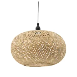 Natural Wide Woven Bamboo Globe Pendant Light