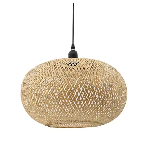 Natural Wide Woven Bamboo Globe Pendant Light