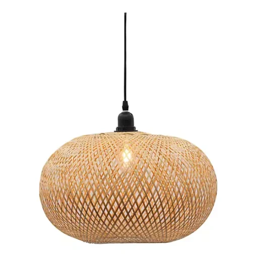 Natural Wide Woven Bamboo Globe Pendant Light