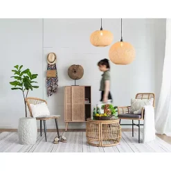 Natural Wide Woven Bamboo Globe Pendant Light