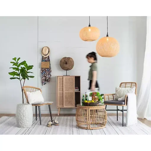 Natural Wide Woven Bamboo Globe Pendant Light
