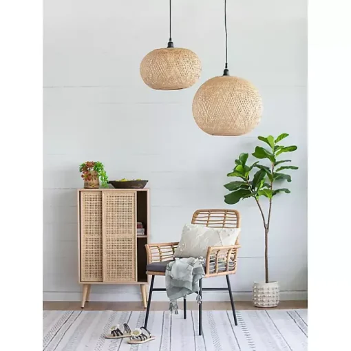 Natural Wide Woven Bamboo Globe Pendant Light